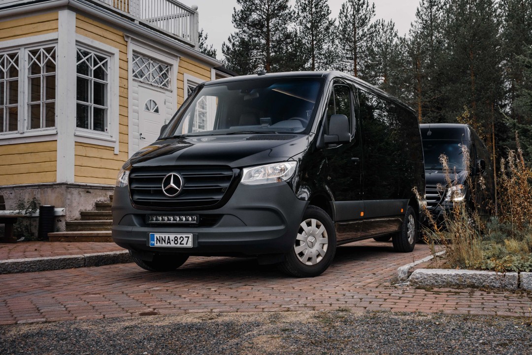 The 8-seat Mercedes van used for Vulpes Aurora's small-group Northern Lights tours.